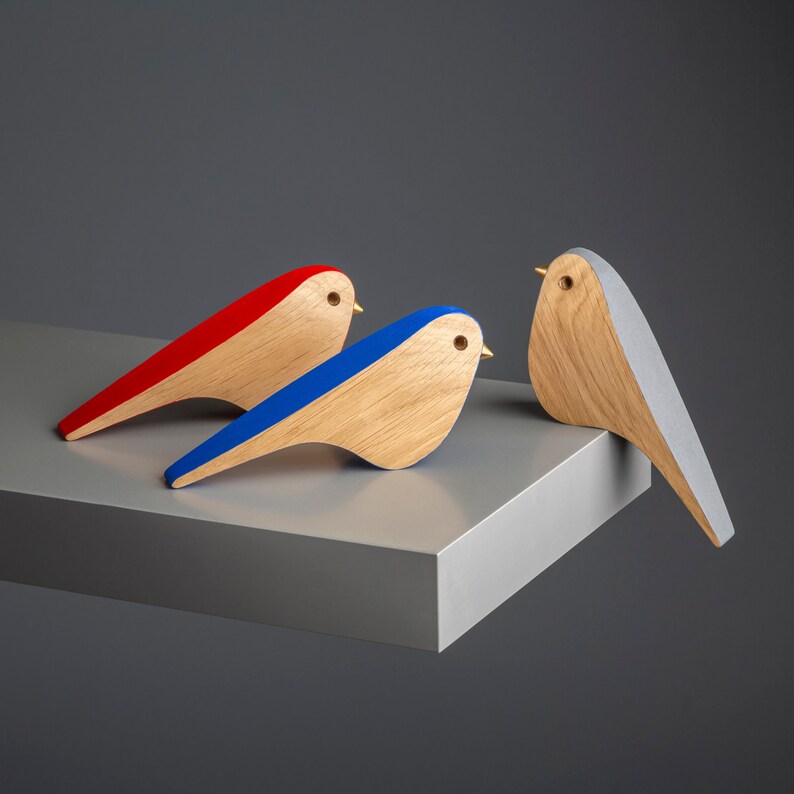 Beak Designs Handcrafted Oak Bird Ornament: Brass Beak, Painted Edge, Scandinavian ...