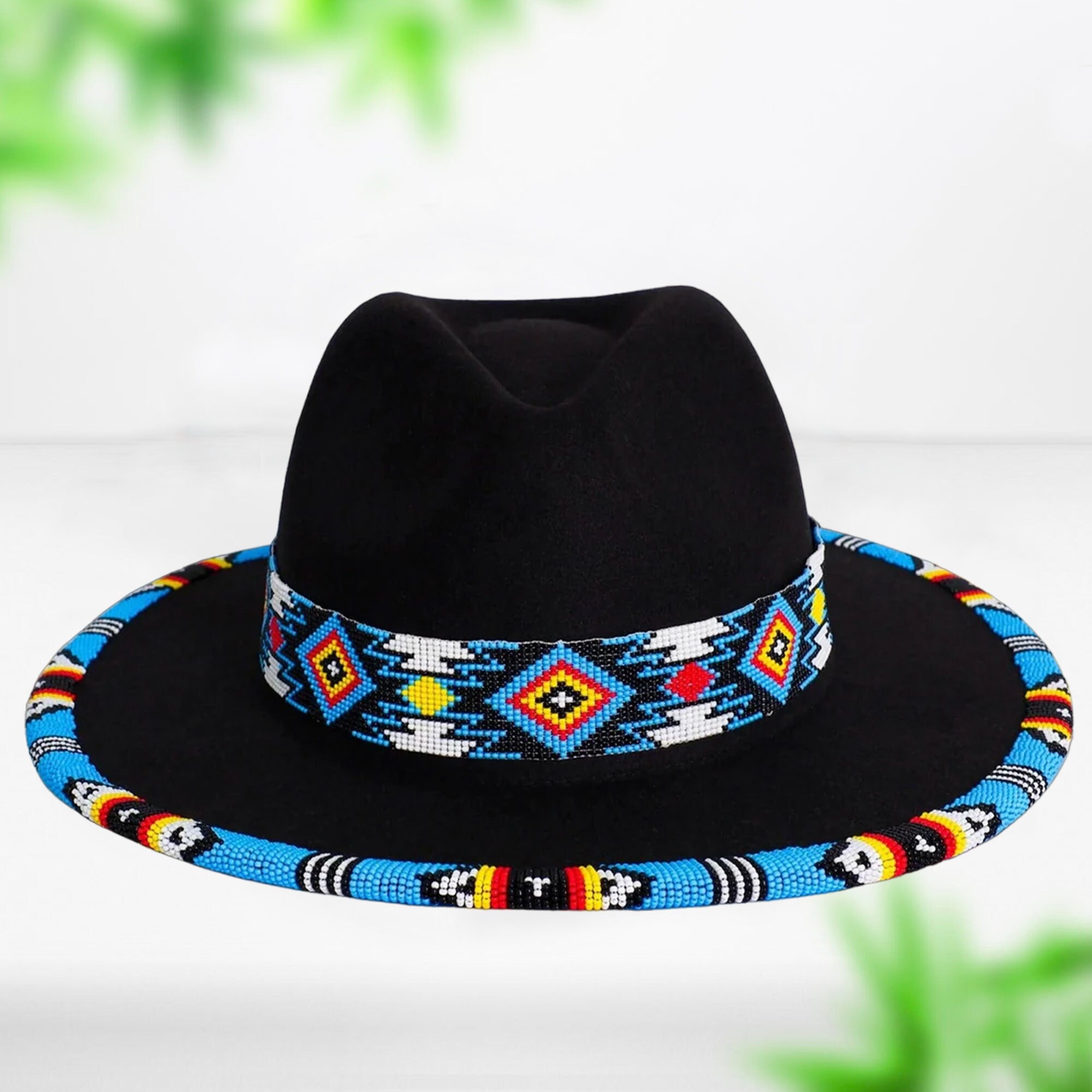 Payette Pattern Beaded Hatband Full Brim Fedora, Native American