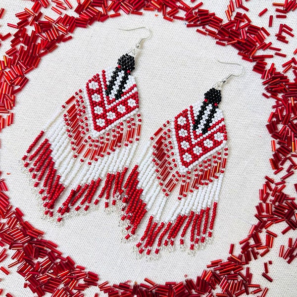 Native American Beaded Jewelry, MMIW Fringe Beaded Earrings, Handmade Mmiw Fringe Earrings, Indigenous Gift For Women, Indigenous Owned Shop