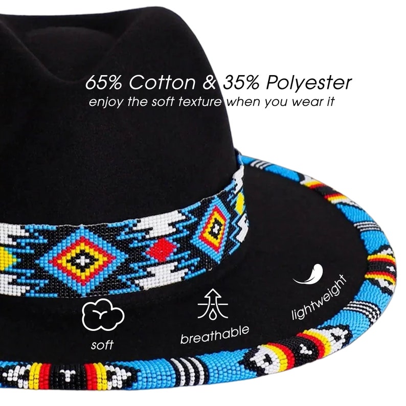 Payette Pattern Beaded Hatband Full Brim Fedora, Native American