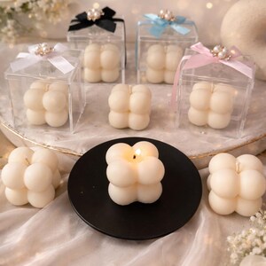 Mini Bubble Cube Candle Wedding Favors, Personalized Engagement Gift. Bulk Bridal Gift.