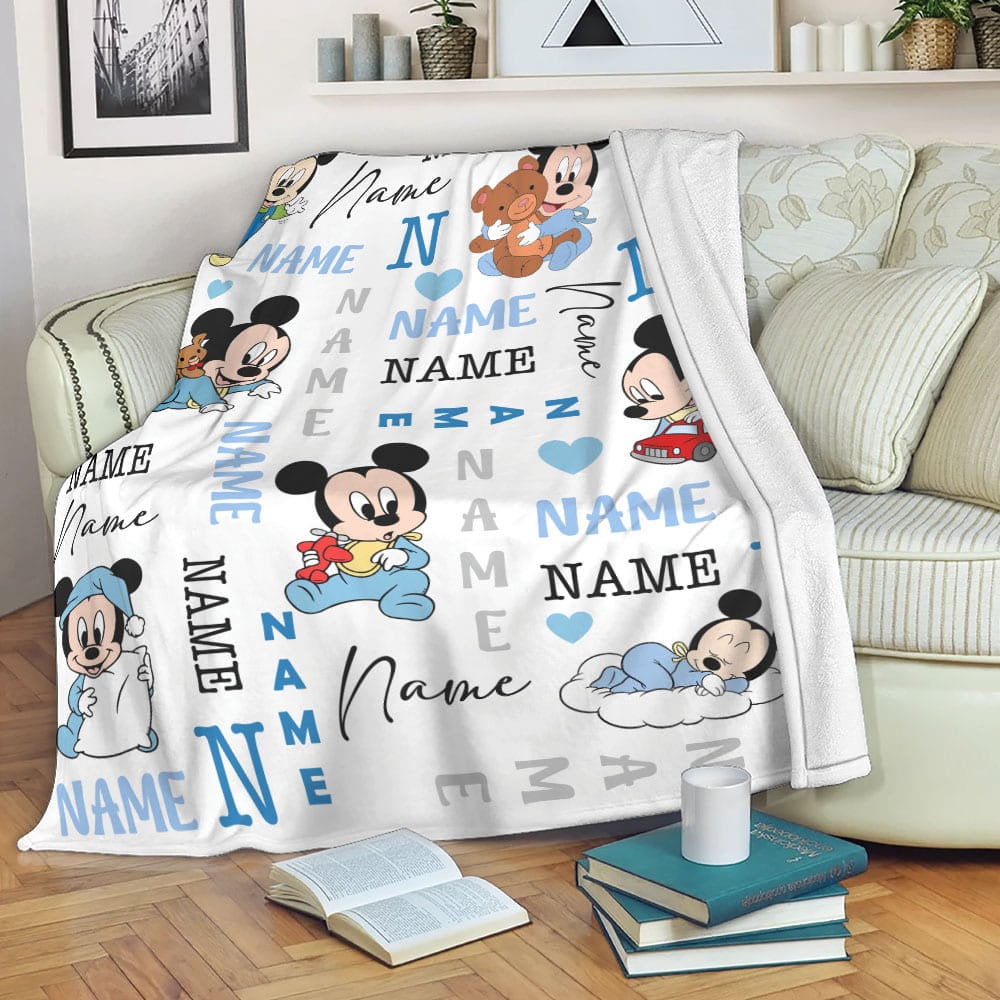 Personalized Name Disney Baby Mickey Fleece Blanket sold by Lemur_Belle
