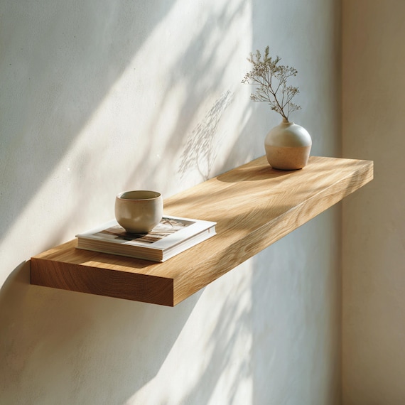 Floating wall shelf, solid oak | straight edge | invisible bracket | handcrafted | oiled or natural
