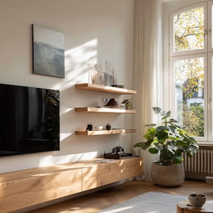 Floating wall shelf, solid oak | straight edge | invisible bracket | handcrafted | oiled or natural image 7