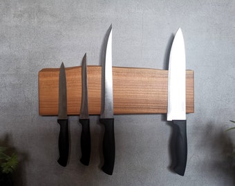 Beautiful knife bar made of solid cherry with tree edge - magnetic