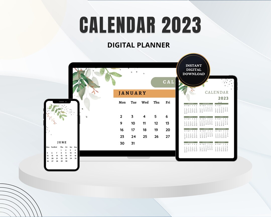 Printable Calendar 2023, Digital Yearly Calendar, Floral Calendar