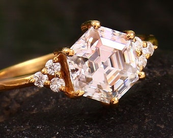 Hexagon Diamond Ring, Stackable Ring, 10K-14K-18K Gold Ring, Lab Diamond Ring, Diamond Proposal Ring, All Ring Sizes Available, Gift For Her