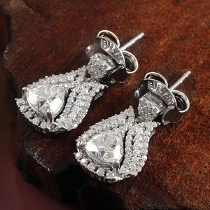 Lab Grown Diamond Dangle Earrings: 14K White Gold Victorian Studs