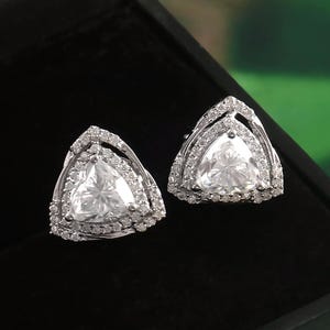 Trillion Lab Diamond Halo Earrings: White Gold Studs