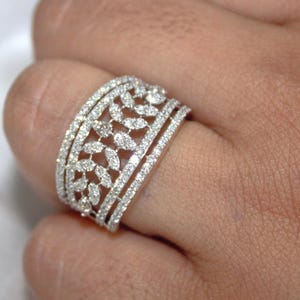 Gold Ring with Tiny Natural Diamond, Shine Pave Diamonds Everyday Wear Engagement Ring for Her, Timeless Gold Band with Genuine Mele Diamond