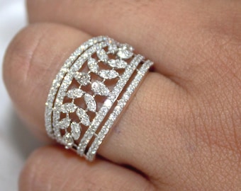 Natural Diamond Solid Gold Multi-Layered Ring