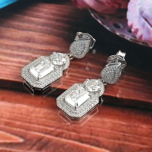 White Gold Earrings, 14K, 18K Gold Earrings, Lab Grown Diamond Earrings, Designer Jewelry for Her, Victorian Earrings, Anniversary Gift