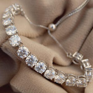 Moissanite Silver Bracelet, 925 Sterling Silver, Tennis bracelet with Chain, D color VVS 1 Moissanite