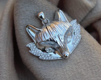 Moissanite Sterling Silver Fox Pendant - Animal Lover Jewelry