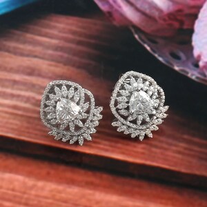 14K Solid White Gold Earrings, Moissanite Stud Earrings, Designer Jewelry for Women, Engagement Jewelry, Dainty Stud Earrings for Bridesmaid
