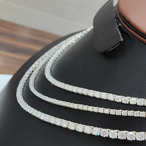 Naszyjnik ze srebra Moissanite, łańcuszek naszyjnika Iced Out, 3 mm naszyjnik tenisowy Moissanite, inkrustowany naszyjnik kubański, biżuteria ślubna dla kobiet