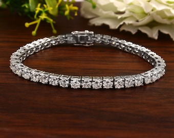 モアッサナイト テニスブレスレット：925スターリングシルバー アイスアウトジュエリー