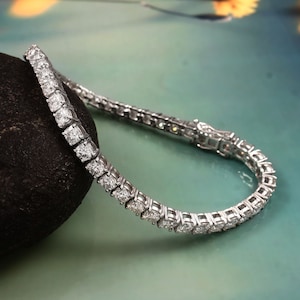 Bransoletka tenisowa Infinity, bransoletka z litego złota, biżuteria z okrągłym moissanitem o średnicy 4 mm, delikatna bransoletka, ręcznie robiona biżuteria, prezent urodzinowy