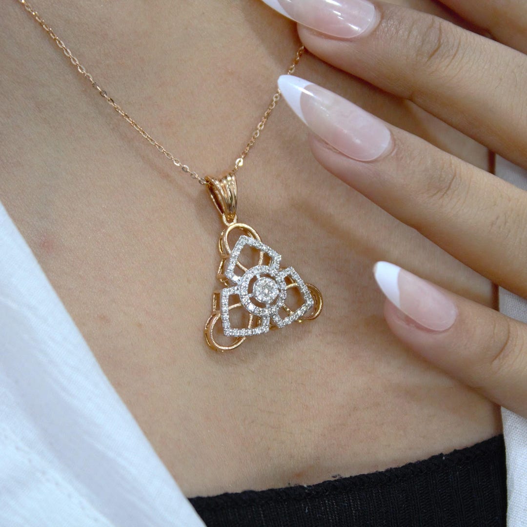 Rose Gold Plated Diamond Necklace With Earrings