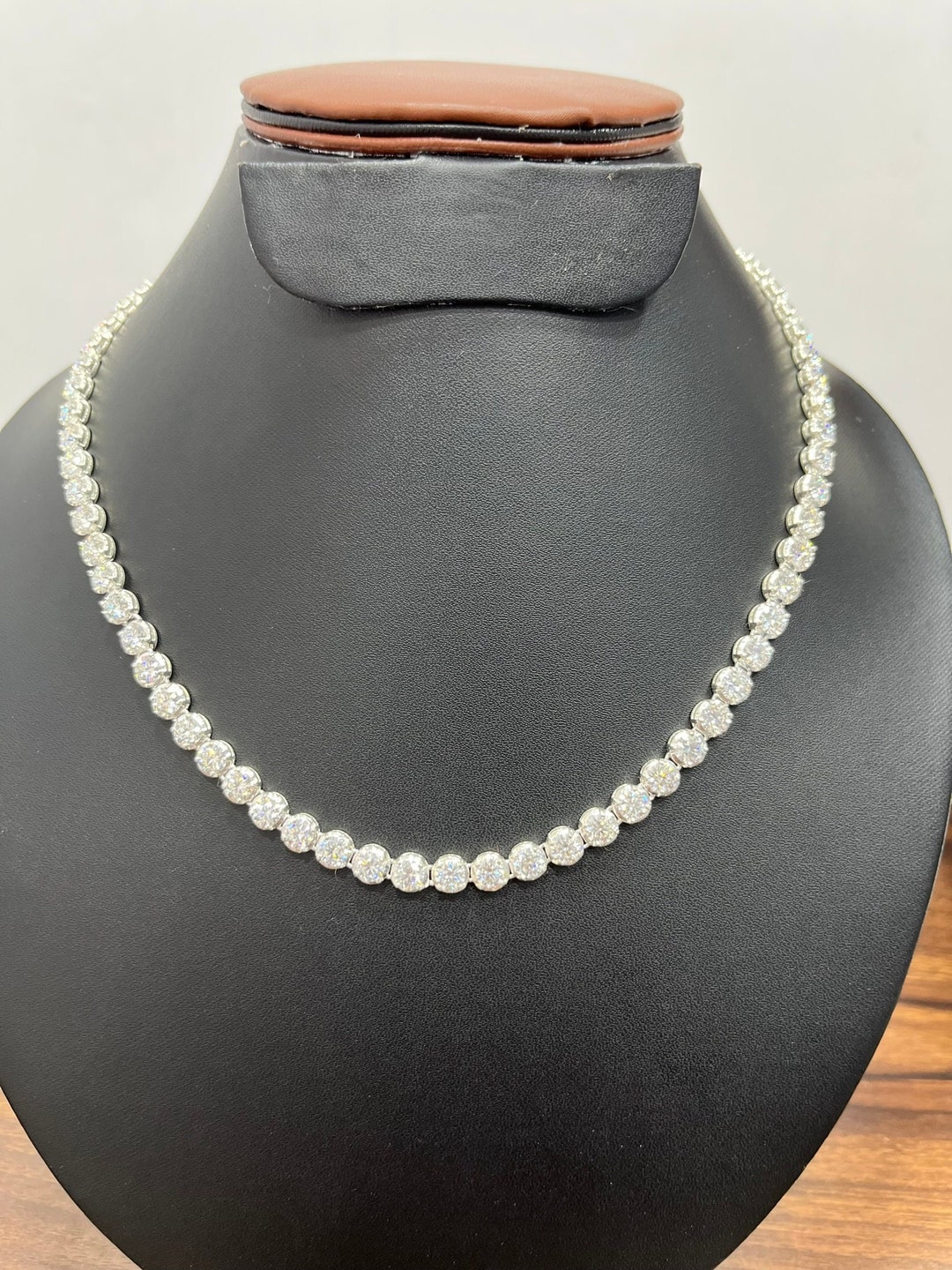 14K Gold Moissanite Tennis Necklace: 5MM Round Stone Chain Duty