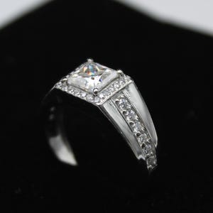 Bague en argent sterling 925, bague moissanite pour homme, bague de fiançailles pour lui, bague moissanite couleur D VVS, bague halo moissanite taille princesse