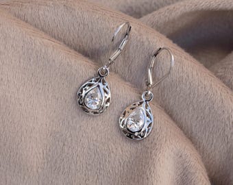 Pendientes de moissanita en forma de lágrima, cierre de palanca en plata de ley 925, delicados pendientes colgantes, regalo de San Valentín para ella.