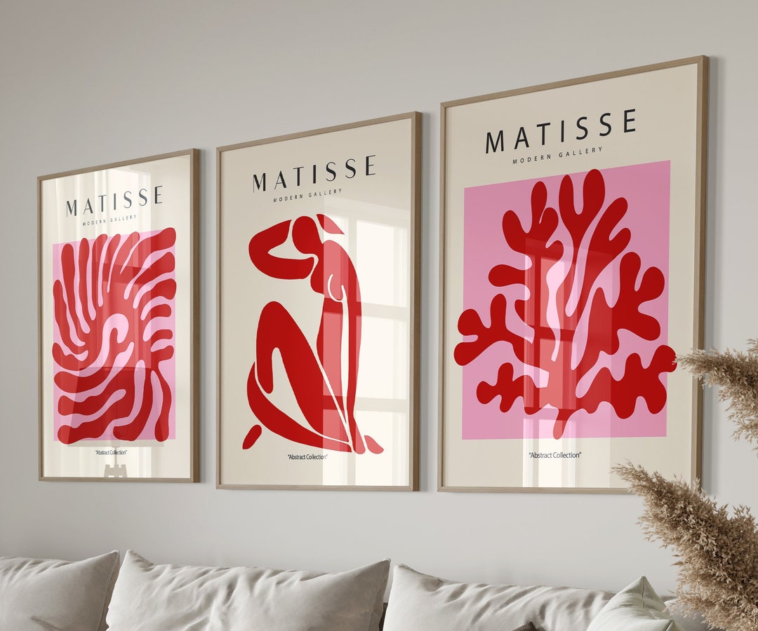 Henri Matisse Wall Art Prints Set of 2 Blue Pink Abstract Canvas Wall Art Aesthetic Wall Decor Matisse Poster Minimalist Picture Navy Blue Pink Gallery Artwork for Room Bedroom 12x16 Inch Unframed