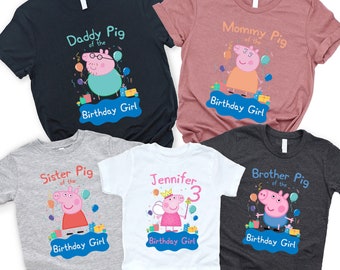 Chemise anniversaire famille personnalisée, chemise cochon personnalisée, chemise famille assortie, chemise anniversaire cochon, t-shirt fête d'anniversaire, chemise anniversaire fille