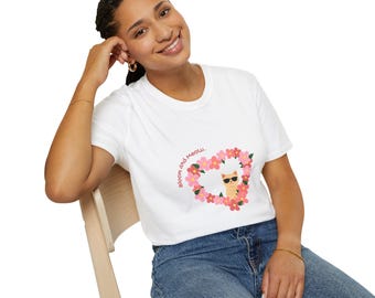 Bloom und Miau Tshirt, Katze und rosa Blumen T-Shirts