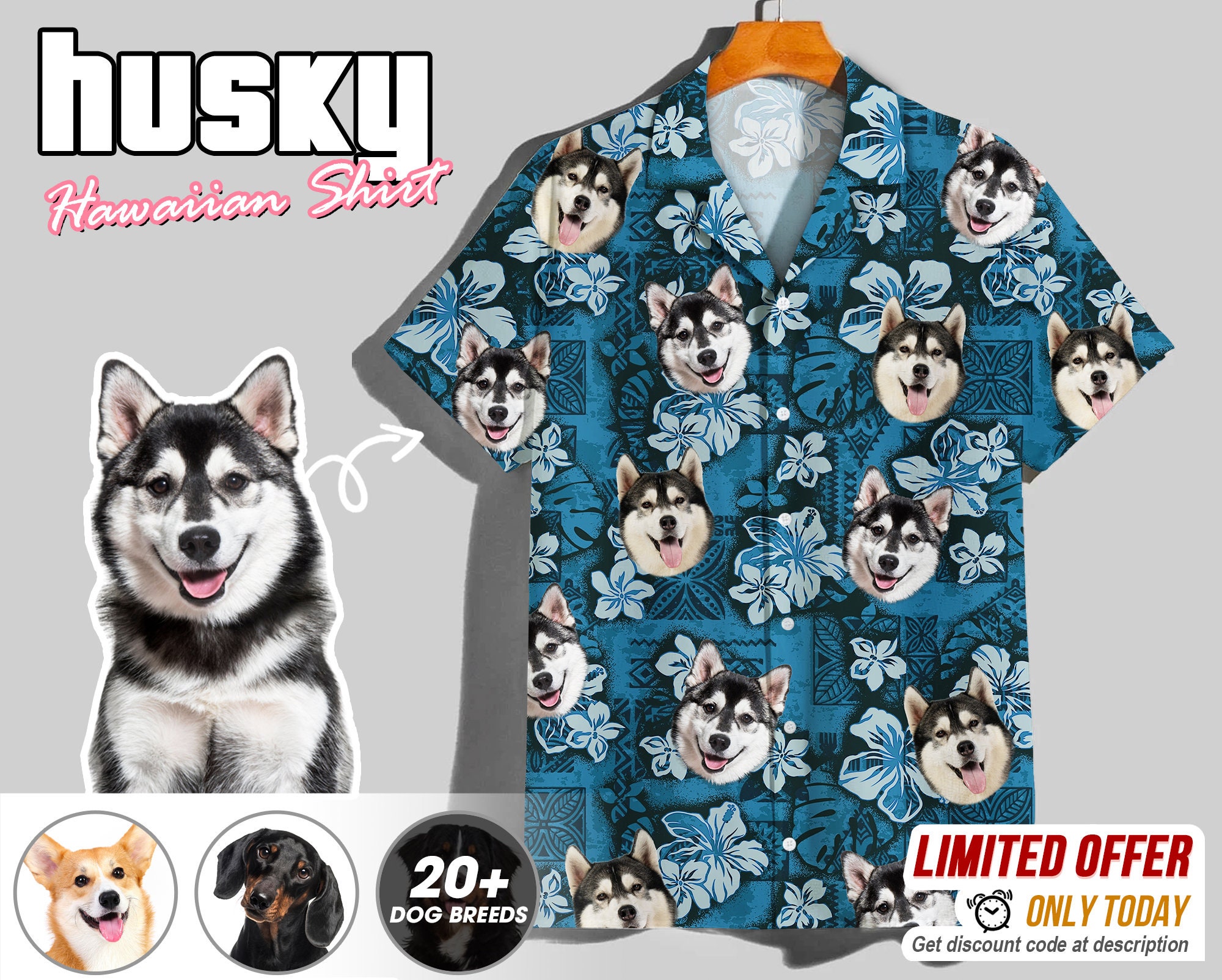 Penguin Husky Dog Face Funny Cheap Hawaiian Shirt - T-shirts Low Price