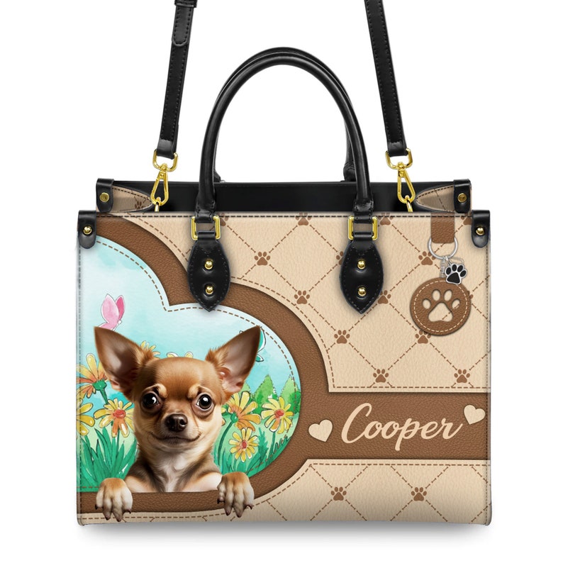 Chihuahua Dog Leather Handbag for Women, Gift for Her With Custom Name