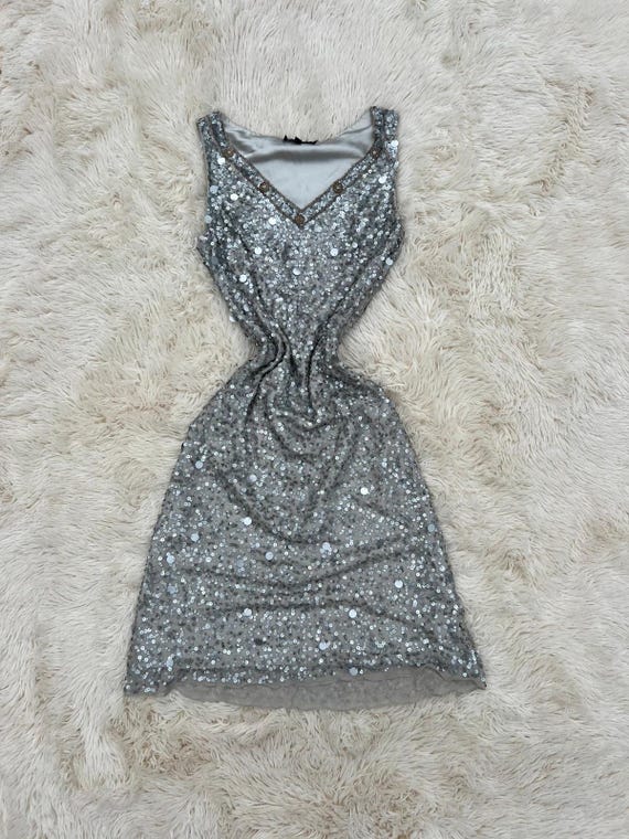 Silver Beaded Y2k Aftershock Embellished Ibiza Mini Dress