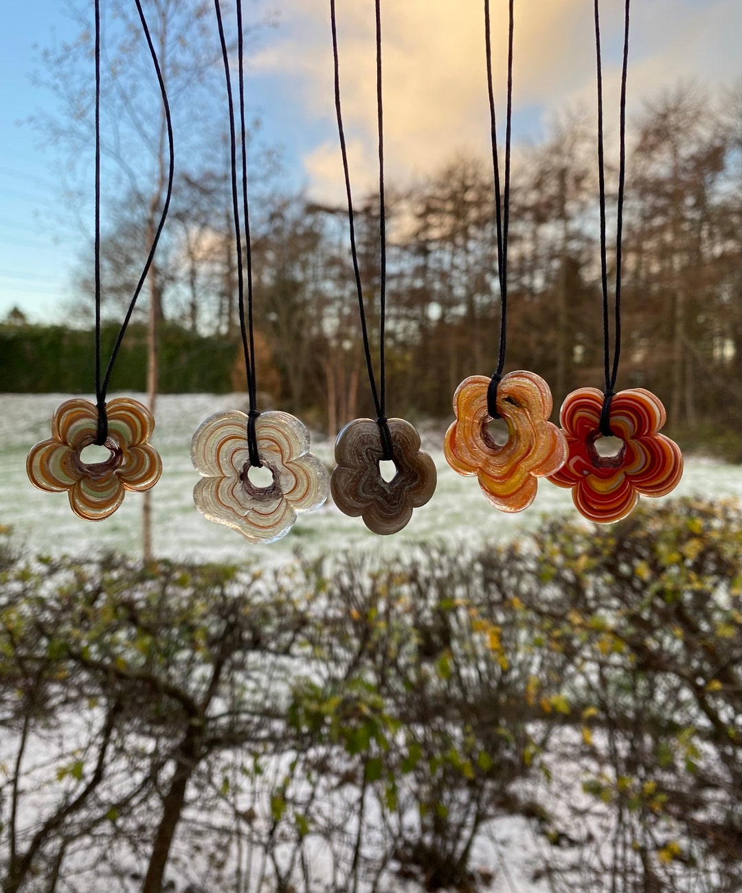 Chunky Marbled Glass Pendant Necklace Etsy