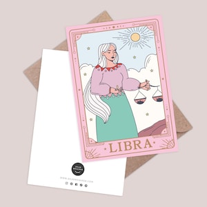 Waage Karte. Horoskop Grußkarte. Sternzeichen Geburtstagskarte. Geburtstagskarte mit Sternzeichen Waage. Konstellationskarte. Tarotkarten. Sternzeichen-Karte.