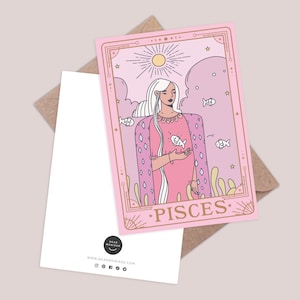Vissen kaart. Horoscoopwenskaart. Dierenriem verjaardagskaart. Verjaardagskaart met sterrenbeeld Vissen. Sterrenbeeld kaart. Tarotkaarten. Sterrenbeeld.