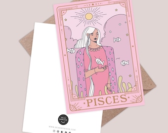 Carte Poissons. Carte de voeux horoscope. Carte d'anniversaire du zodiaque. Carte d'anniversaire signe astrologique Poissons. Carte de la constellation. Cartes de tarot. Carte du zodiaque.