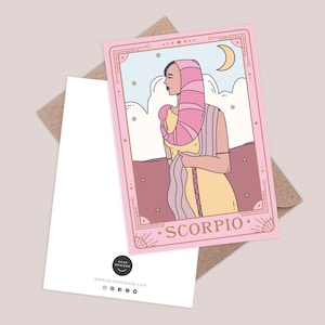 Skorpion Karte. Horoskop Grußkarte. Sternzeichen Geburtstagskarte. Skorpion Sternzeichen Geburtstagskarte. Konstellationskarte. Tarotkarten. Sternzeichen-Karte.