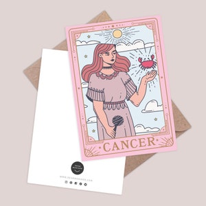 Biglietto d'auguri per il Cancro. Biglietto d'auguri con l'oroscopo. Biglietto d'auguri per il segno zodiacale del Cancro. Biglietto con le costellazioni. Carte dei tarocchi. Regalo per lo zodiaco.