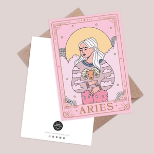 Widder Karte. Horoskop Grußkarte. Sternzeichen Geburtstagskarte. Widder Sternzeichen Geburtstagskarte. Konstellationskarte. Tarotkarten. Sternzeichen Geschenk.