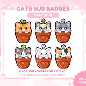 CAT Twitch Sub Badges Bit Badges Streamer Premade Emote Twitch Discord YouTube Download Cute Digital Files Twitch Pink Pastel