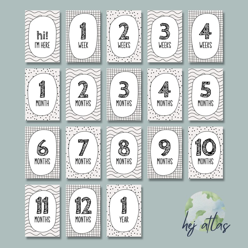 Monochrome Baby Milestone Cards – Printable A6 (digital Download) - Etsy