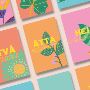 Baby Milestone Cards - SVENSKA - Botaniques - Cartes imprimables A6 - Cartes du mois de bébé - Suédois - TÉLÉCHARGEMENT NUMÉRIQUE