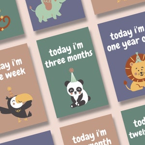 Baby Milestone Cards - Animal Design - Printable Cards A6 - Baby Month Cards - English - DIGITAL DOWNLOAD