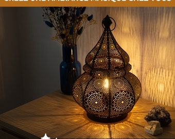 Lampe de table marocaine 23x38cm douille E27 - Fait main - Idéale pour la maison, mariages, cadeaux - Lampe orientale - Ampoule non fournie