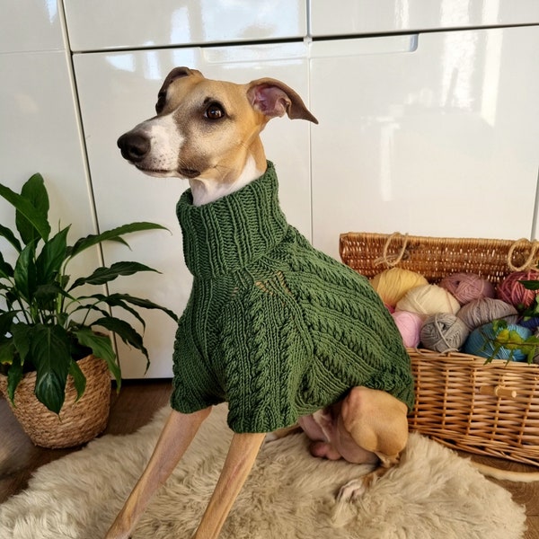 Merino Wool - Sweater for Dog - Braid pattern - short sleeve - Individual order - Whippets - Italian Greyhounds - Any breed of Dog