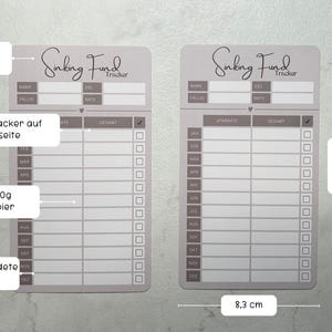 May include: A printable sinking fund tracker with a light gray background. The tracker is designed to help you save money for a specific goal. It includes sections for the name of the goal, the target amount, the monthly savings rate, and a calendar to track your progress. The tracker is 8.3 cm wide and 14.5 cm tall.