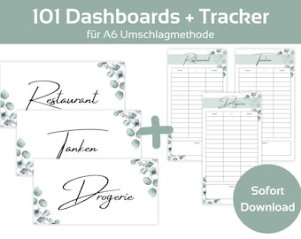 101 Tableaux de Bord (Pages de Couverture) + Tracker Eucalyptus A6 Enveloppes Enveloppe Méthode dans Budget Binder Starter Set Allemand | Téléchargement PDF numérique