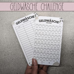Könnte beinhalten: Zwei druckbare Blätter für ein Geldwäsche-Herausforderungs-Spiel. Das erste Blatt enthält eine Liste von Gegenständen, die gewaschen werden sollen, und das zweite Blatt enthält ein Raster mit 50 T-Shirts, die ausgefüllt werden sollen.