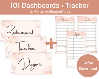 101 Dashboards (cover pages) + Tracker in aesthetic design for A6 envelopes Envelope method in budget binder | Digital PDF download