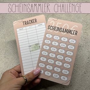 Scheinsammler Sparchallenges Set + Tracker, Sparen Challenge, für A6 Umschläge im Budget Binder